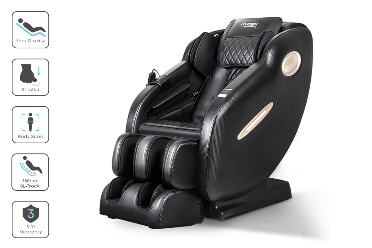 Livemor Electric Massage Chair SL Track Full Body Air Bags Shiatsu Massaging Massager - 4 Full-Body Programs, Heated Therapy on Waist, Remote Control with Screen