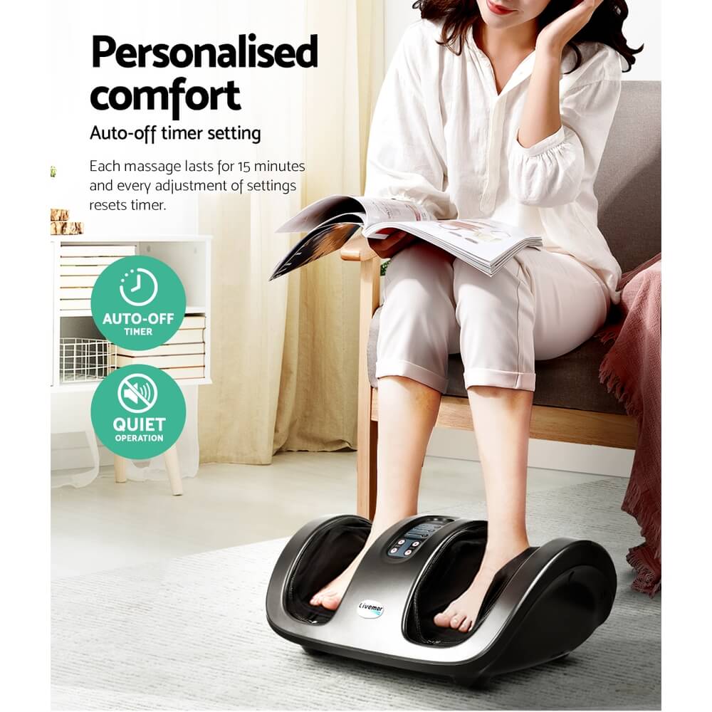 Indulge in Relaxation Livemor Foot Massager 3-Speed Levels, Customizable Massage, Remote Control, In-Built Roller, Flexible Air-Pressure Kneading Pads, Portable Design