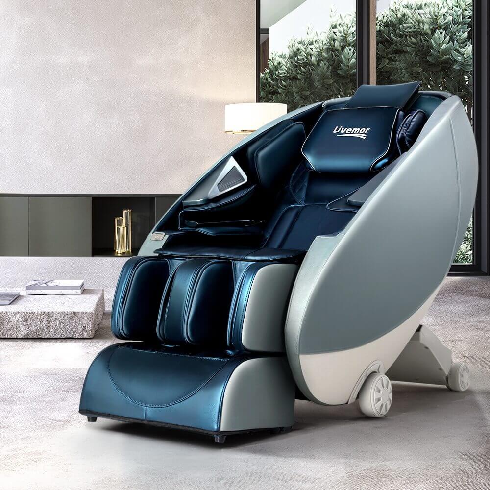 Livemor Deluxe Blue Massage Chair Zero Gravity Electric 4 Targeted Modes, SL Track, Body Scanning, 20 Airbags, Waist Heating, Bluetooth Sound System