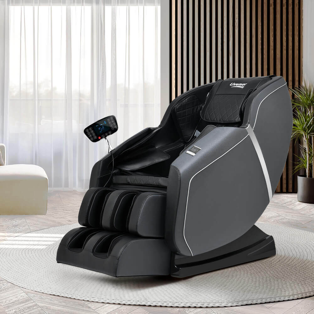 Livemor Electric Massage Chair Full Body Reclining Zero Shiatsu Heating Massager 9 Targeted Massage Modes, Bluetooth Speakers, LCD Controller