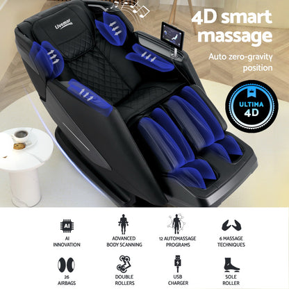 LIVEMOR 4D ALORA Massage Chair Electric Recliner Home Massager Black