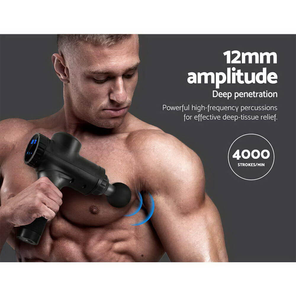 Powerful Massage Gun Everfit 6 Head Vibration Therapy, Rapid Muscle Tissue Percussion, Customisable Speeds, Long-lasting Battery, LCD Display & Anti-Slip Grip