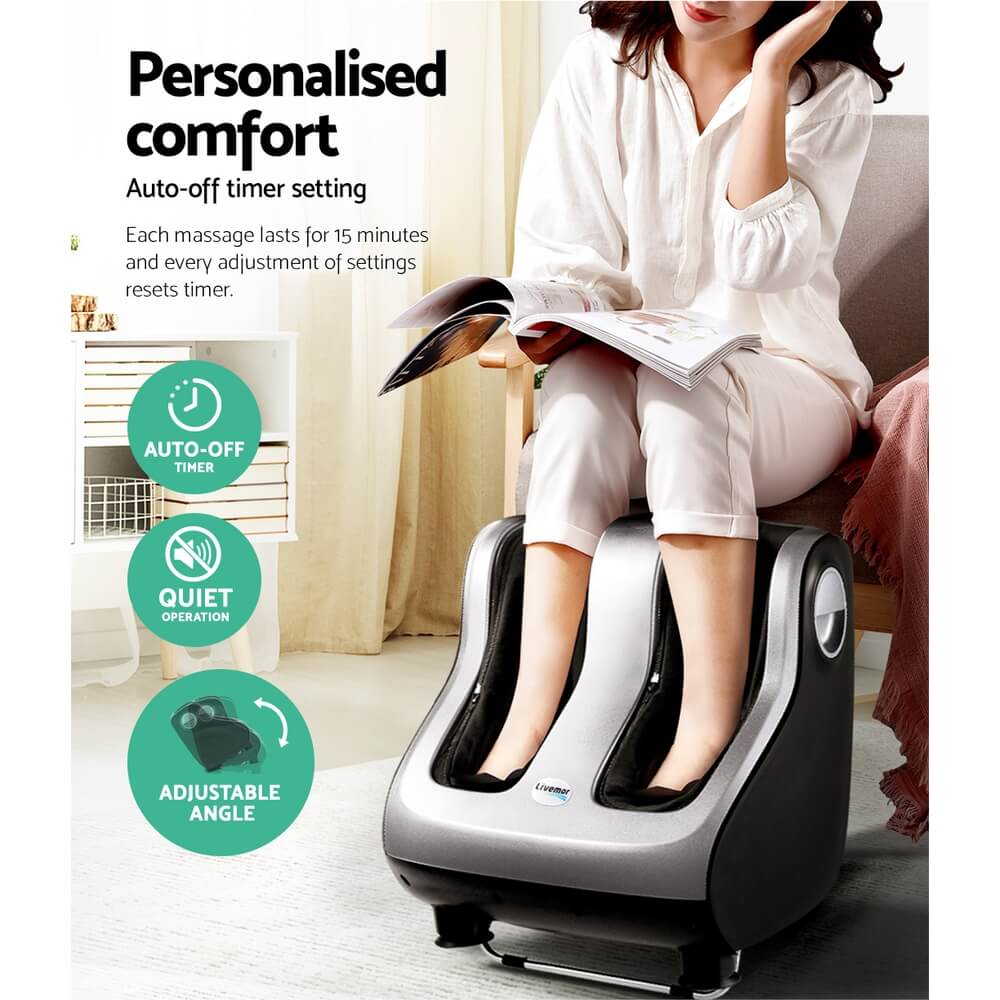 Relief for Tired Feet & Legs Livemor Foot Massager Shiatsu Ankle Calf Leg Massagers, 5-in-1 Massage Experience, Adjustable Intensity, Washable Foot Sleeves