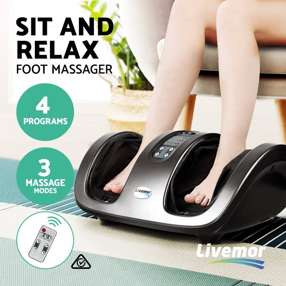 Personalized Foot Relief Livemor Foot Massager 3-Speed Levels, Customizable Massage, Remote Control, In-Built Roller, Air-Pressure Kneading Pads, Portable Design