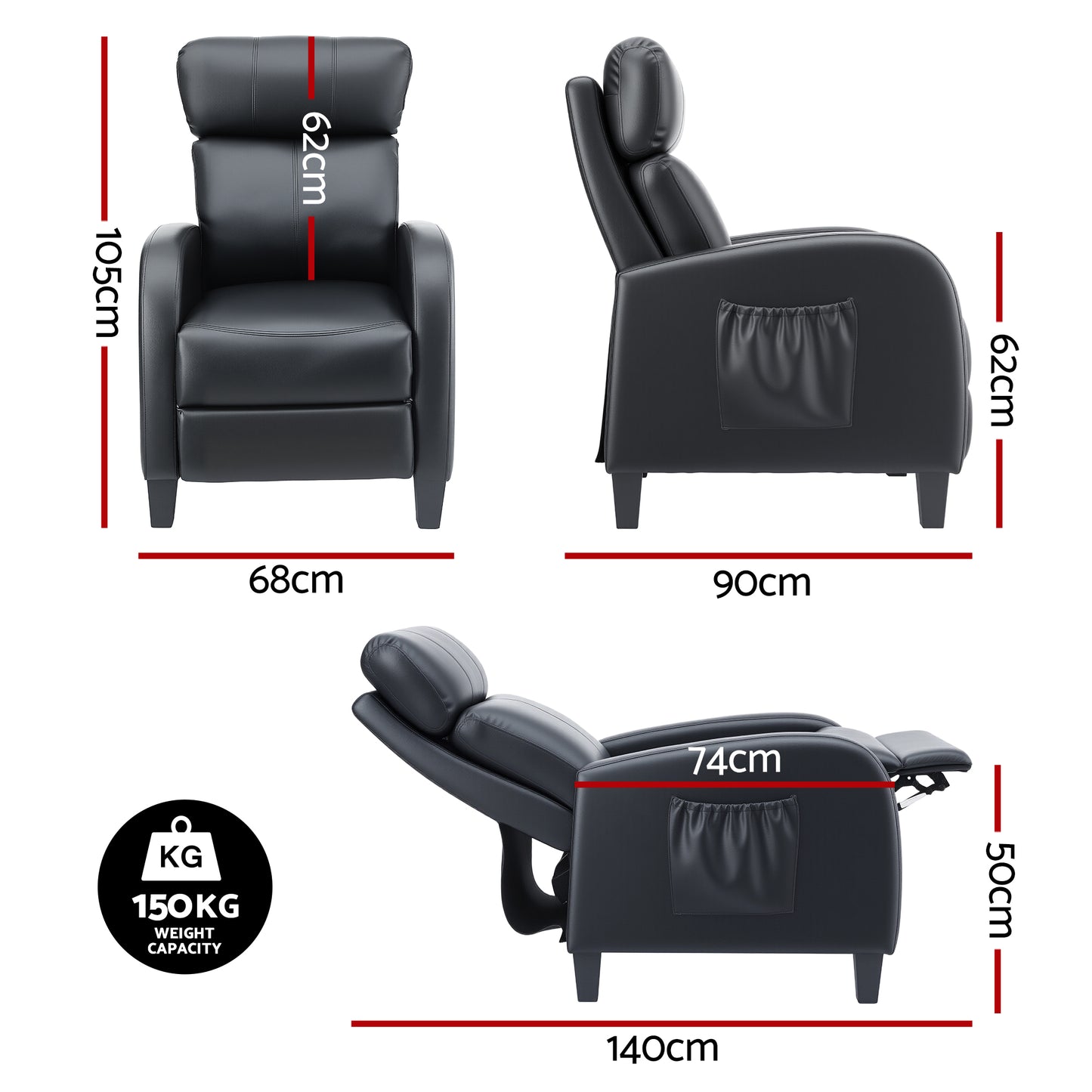 ARTISS RECLINER CompactLounge Massage Chair – Black PU