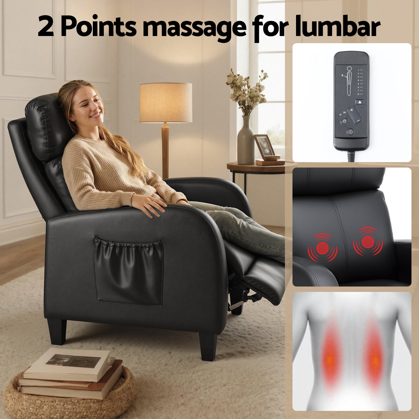 ARTISS RECLINER CompactLounge Massage Chair – Black PU