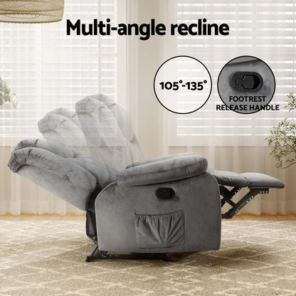 ARTISS RECLINER Electric Chair Massage Chair Velvet Lounge Sofa Heated Grey