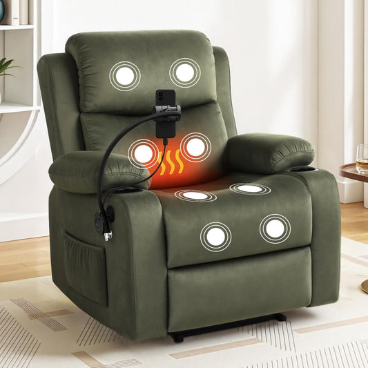 Green RECLINER Comfort Lounge Massage heat with heating indicators