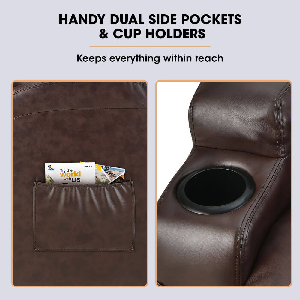 Recliner Massage Chair, Handy dual Side Pockets and Cup Holders